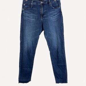 AG Adriano Goldschmied Jeans Womens 32R Blue Farrah Skinny Ankle Raw Hem Denim